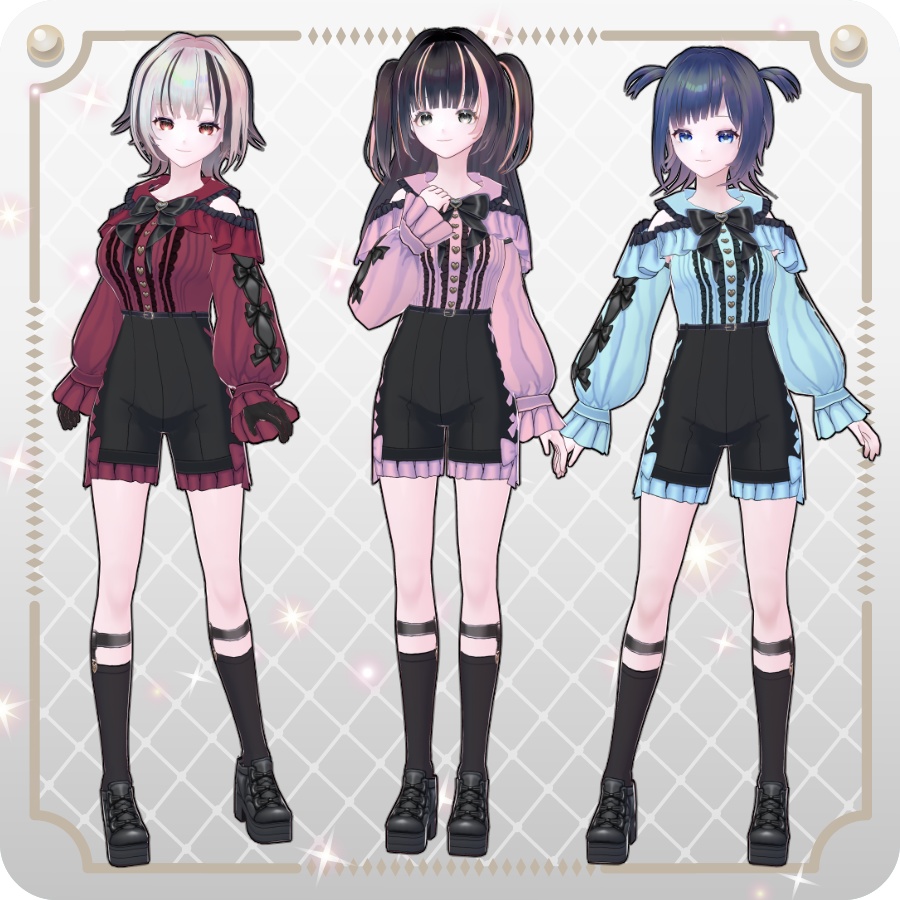 【VRoid Dress Set】地雷系オフショルダーズボン6色Off-the-shoulder skirt in 6 colors