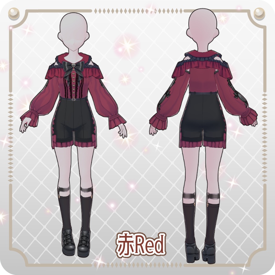 【VRoid Dress Set】地雷系オフショルダーズボン6色Off-the-shoulder skirt in 6 colors