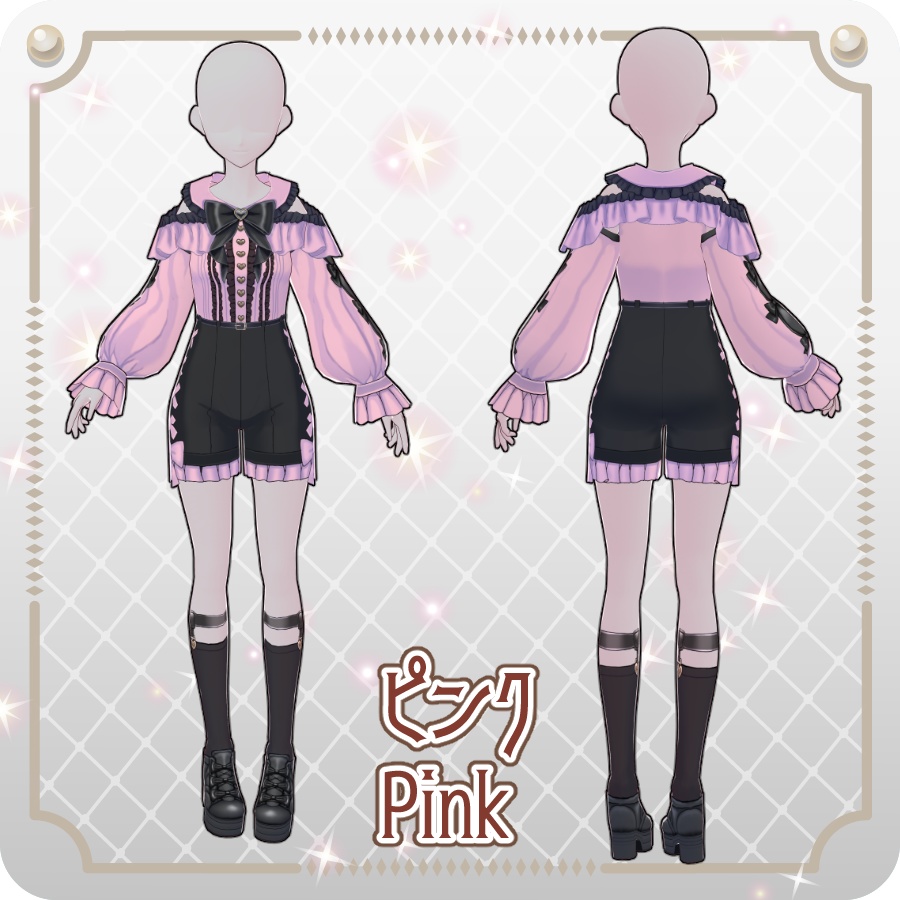 【VRoid Dress Set】地雷系オフショルダーズボン6色Off-the-shoulder skirt in 6 colors