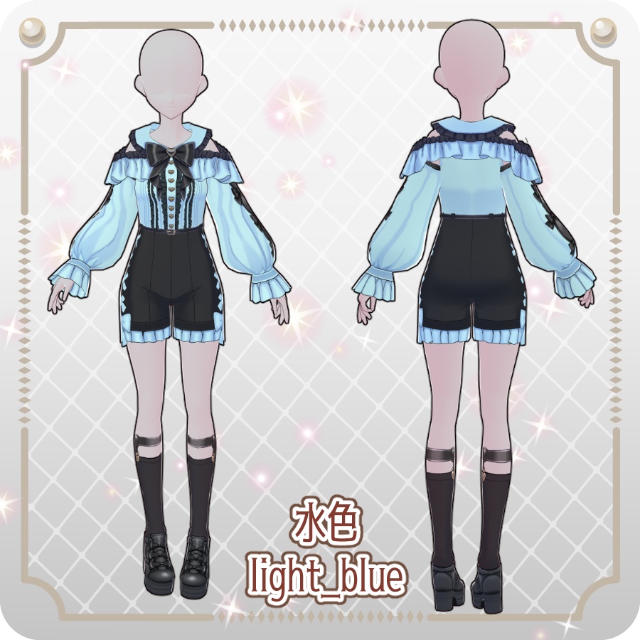 【VRoid Dress Set】地雷系オフショルダーズボン6色Off-the-shoulder skirt in 6 colors