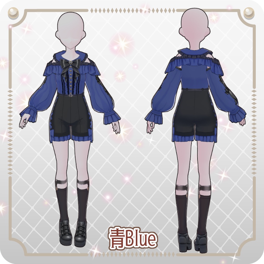 【VRoid Dress Set】地雷系オフショルダーズボン6色Off-the-shoulder skirt in 6 colors