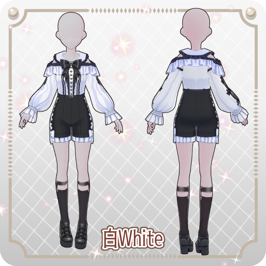 【VRoid Dress Set】地雷系オフショルダーズボン6色Off-the-shoulder skirt in 6 colors