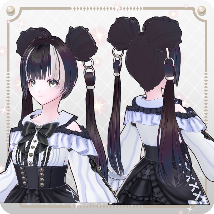 【VRoid hair preset】エクステお団子ツインテール6色Hair Extensions: Bun-Style Twin Tails (6 Colors)