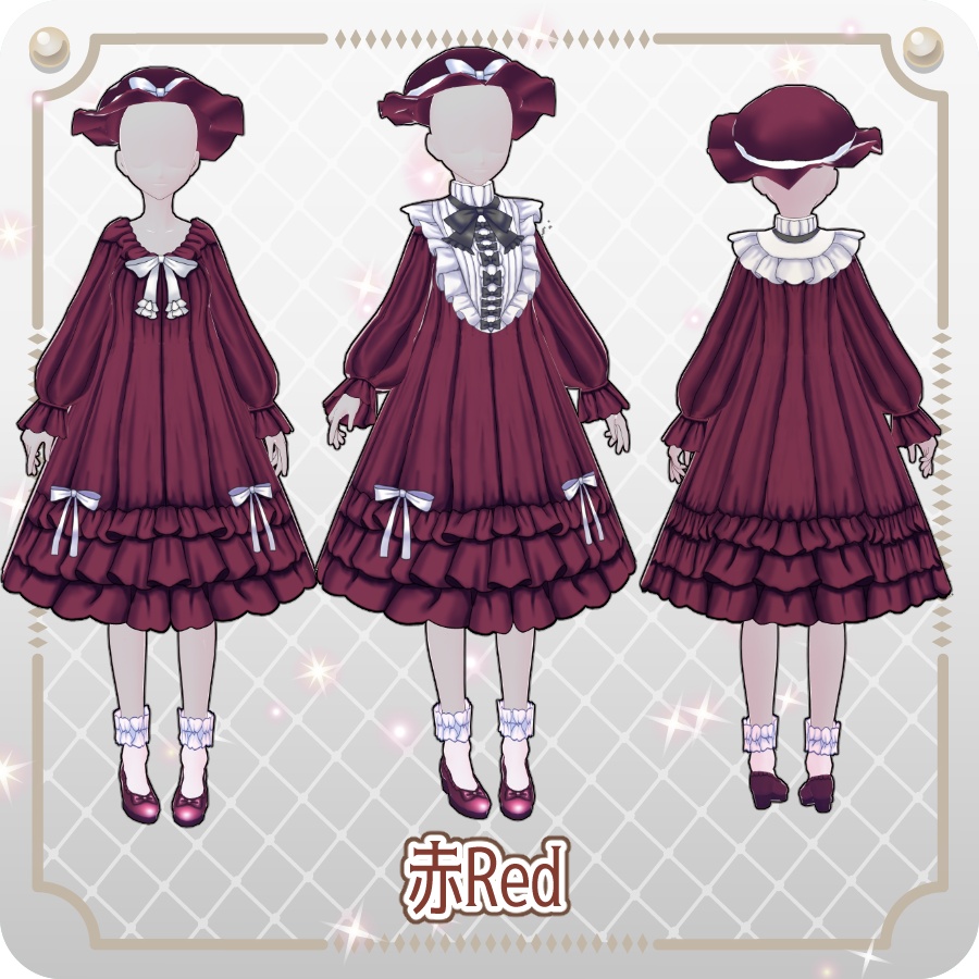 【VRoid Dress Set】フリルネグリジェ ダークカラー6色Frilled Negligee: 6 Dark Colors