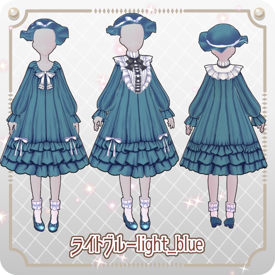 【VRoid Dress Set】フリルネグリジェ ダークカラー6色Frilled Negligee: 6 Dark Colors