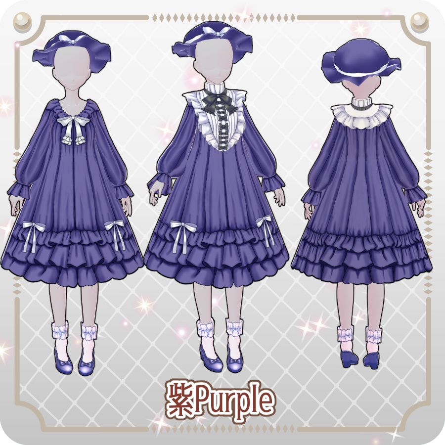 【VRoid Dress Set】フリルネグリジェ ダークカラー6色Frilled Negligee: 6 Dark Colors