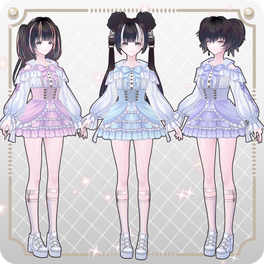 【VRoid Dress Set】地雷系オフショルダースカートライトカラー6色Off-the-shoulder Skirt in Light Colors (6 Colors)