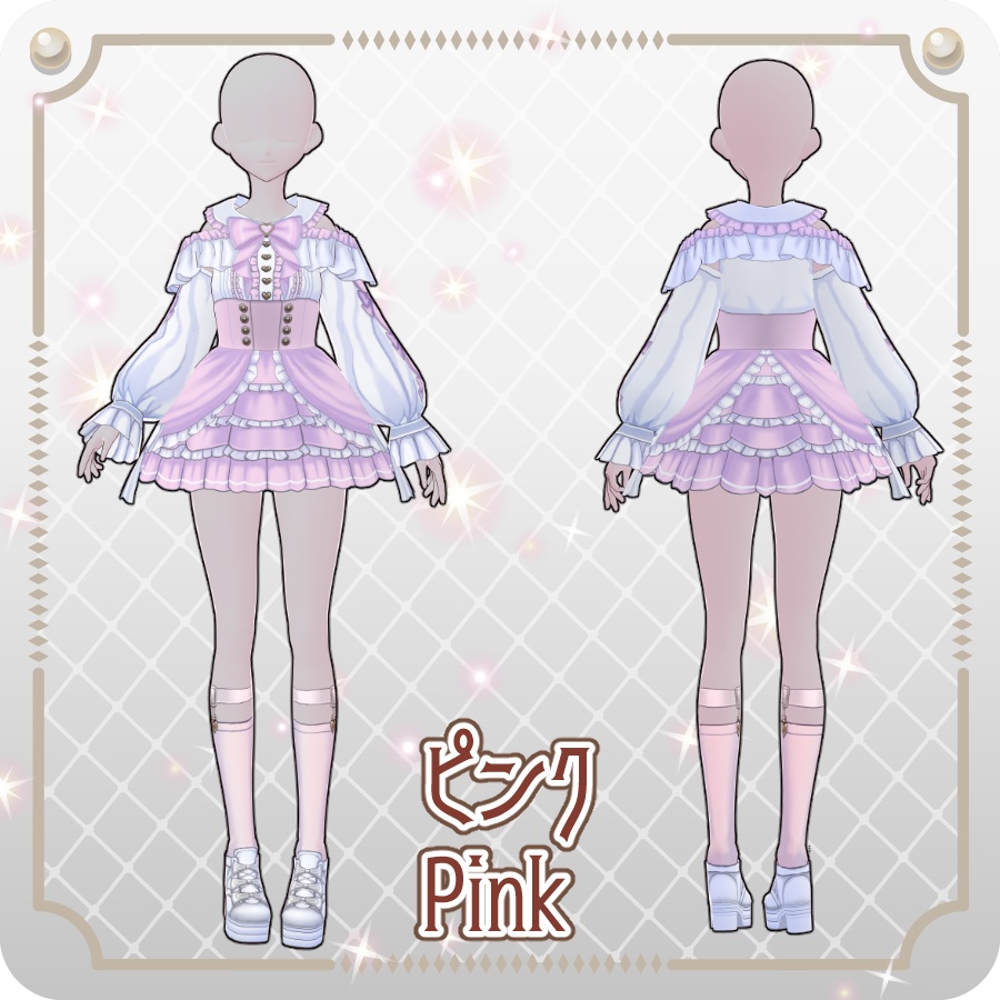 【VRoid Dress Set】地雷系オフショルダースカートライトカラー6色Off-the-shoulder Skirt in Light Colors (6 Colors)
