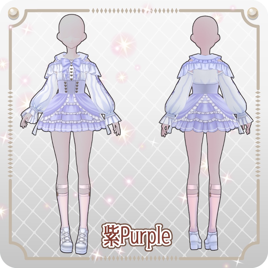 【VRoid Dress Set】地雷系オフショルダースカートライトカラー6色Off-the-shoulder Skirt in Light Colors (6 Colors)