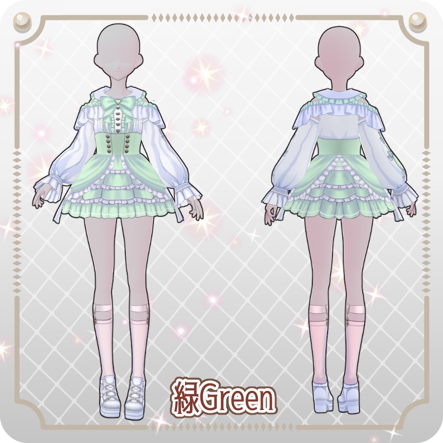 【VRoid Dress Set】地雷系オフショルダースカートライトカラー6色Off-the-shoulder Skirt in Light Colors (6 Colors)
