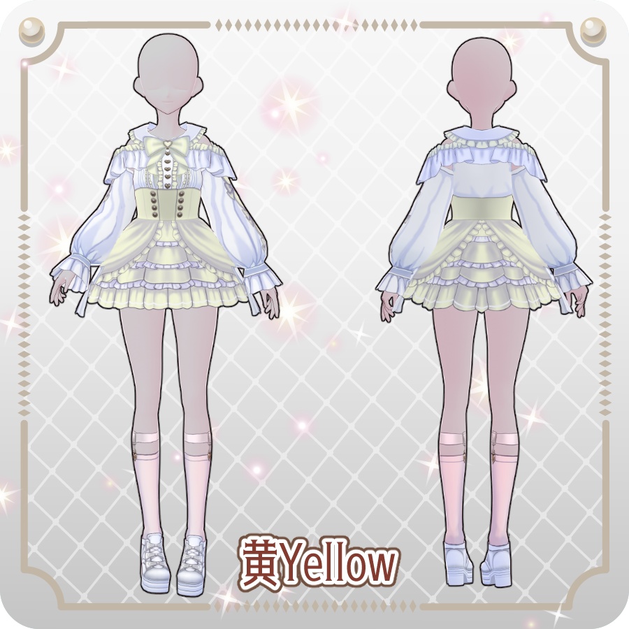 【VRoid Dress Set】地雷系オフショルダースカートライトカラー6色Off-the-shoulder Skirt in Light Colors (6 Colors)