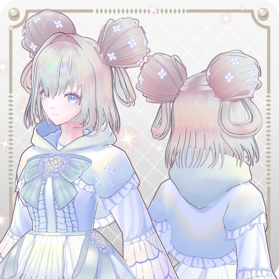 【VRoid hair preset】ハイドランジアお団子ショートカット6色Hydrangea Bun Short Hairstyle in 6 Colors
