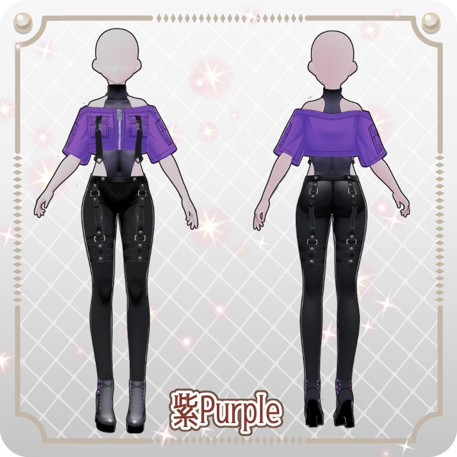 【VRoid Dress Set】サイバーパンク オフショル半袖ジャケット12色Cyberpunk Off-Shoulder Short-Sleeve Jacket (12 Colors)