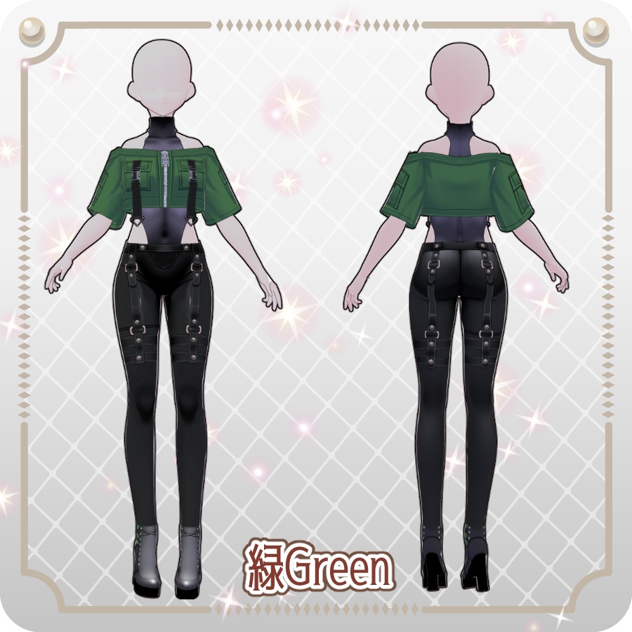 【VRoid Dress Set】サイバーパンク オフショル半袖ジャケット12色Cyberpunk Off-Shoulder Short-Sleeve Jacket (12 Colors)