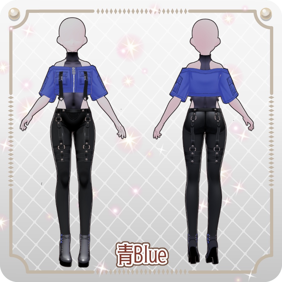 【VRoid Dress Set】サイバーパンク オフショル半袖ジャケット12色Cyberpunk Off-Shoulder Short-Sleeve Jacket (12 Colors)
