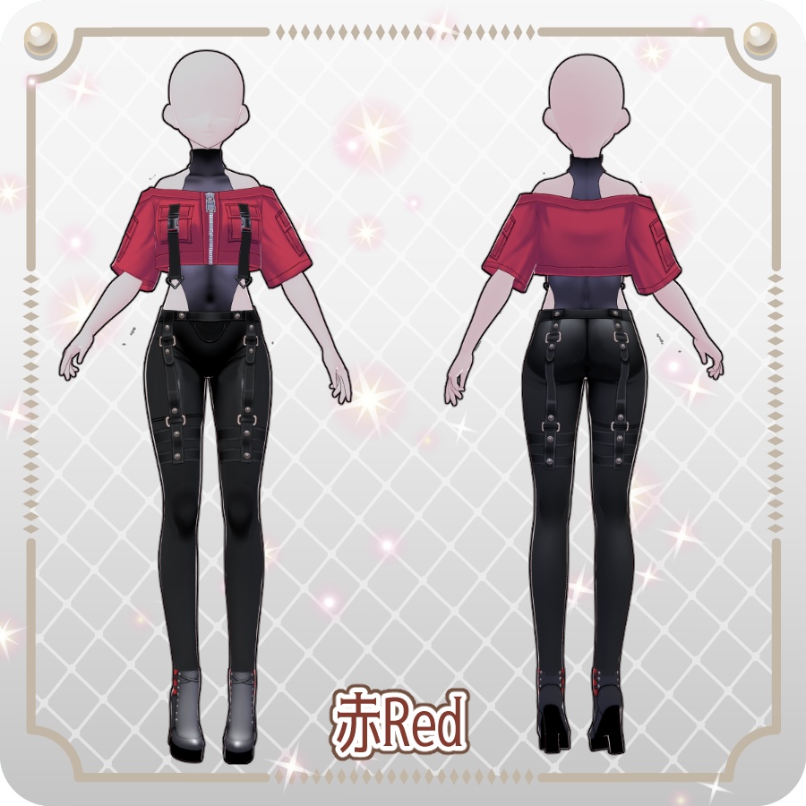 【VRoid Dress Set】サイバーパンク オフショル半袖ジャケット12色Cyberpunk Off-Shoulder Short-Sleeve Jacket (12 Colors)