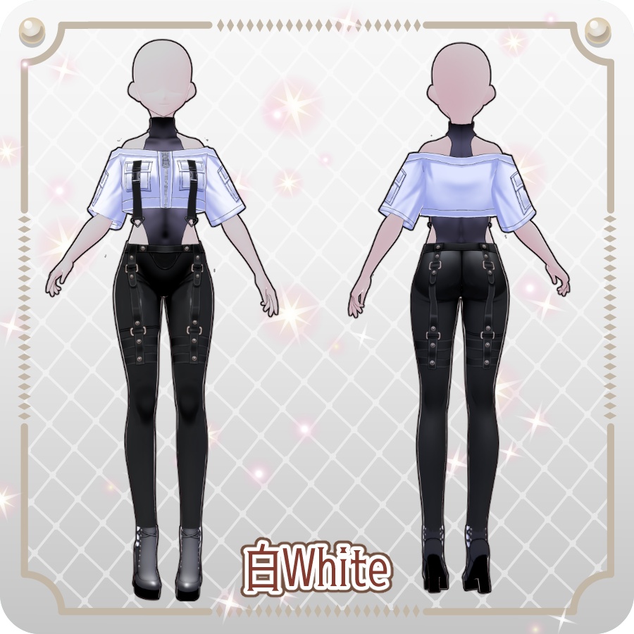 【VRoid Dress Set】サイバーパンク オフショル半袖ジャケット12色Cyberpunk Off-Shoulder Short-Sleeve Jacket (12 Colors)