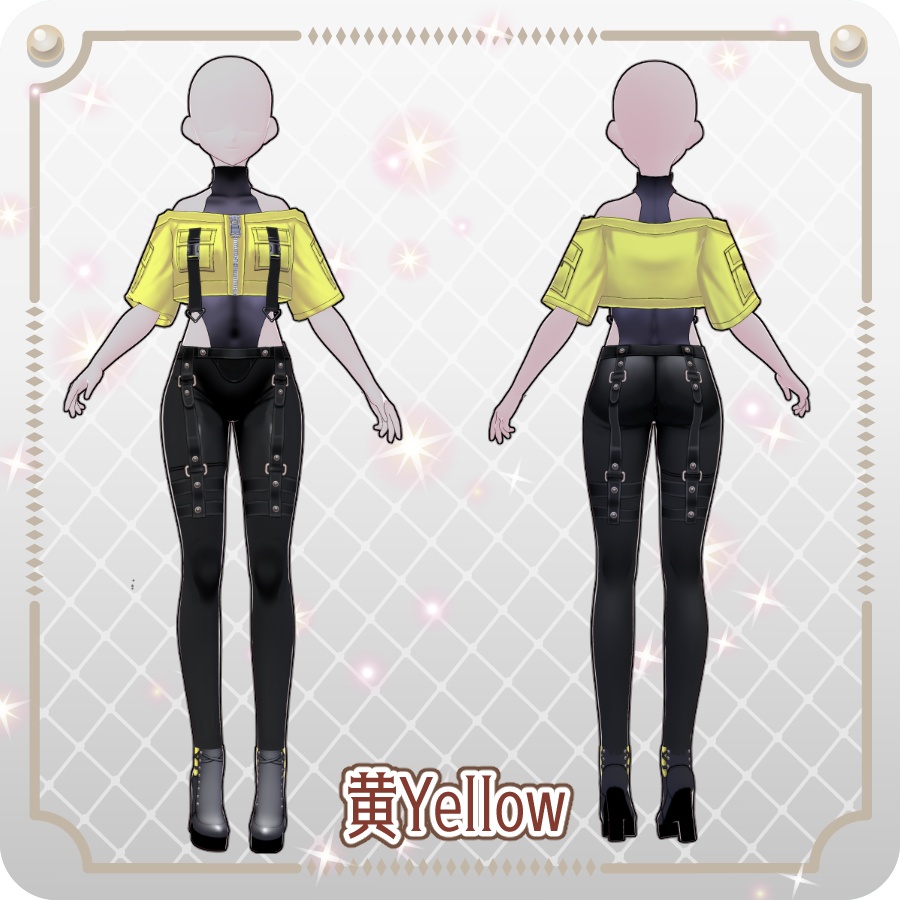 【VRoid Dress Set】サイバーパンク オフショル半袖ジャケット12色Cyberpunk Off-Shoulder Short-Sleeve Jacket (12 Colors)