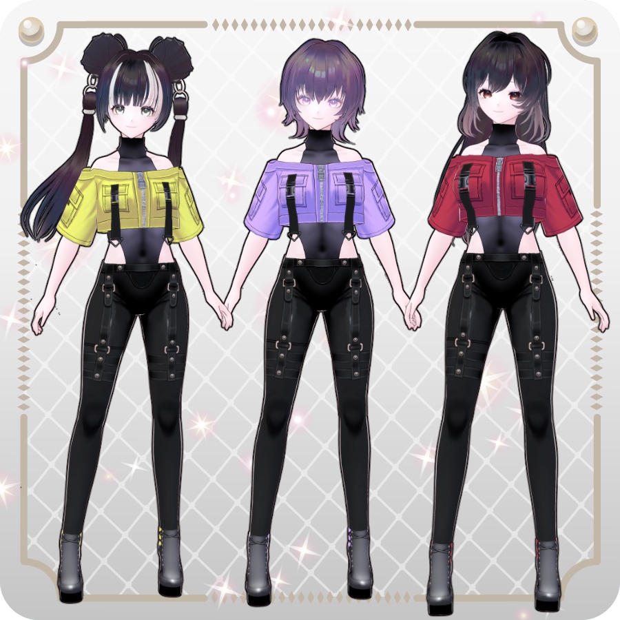 【VRoid Dress Set】サイバーパンク オフショル半袖ジャケット12色Cyberpunk Off-Shoulder Short-Sleeve Jacket (12 Colors)