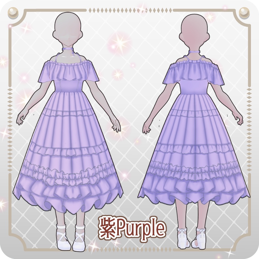 【VRoid Dress Set】オフショルフリルワンピース6色Off-the-Shoulder Ruffled Dress (6 Colors)