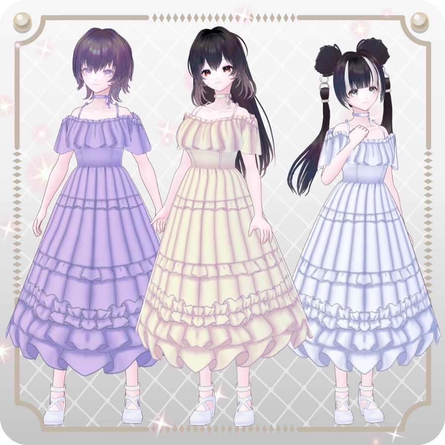 【VRoid Dress Set】オフショルフリルワンピース6色Off-the-Shoulder Ruffled Dress (6 Colors)