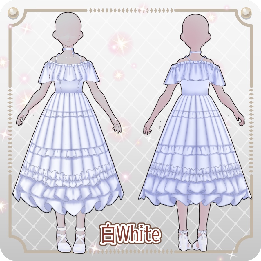 【VRoid Dress Set】オフショルフリルワンピース6色Off-the-Shoulder Ruffled Dress (6 Colors)