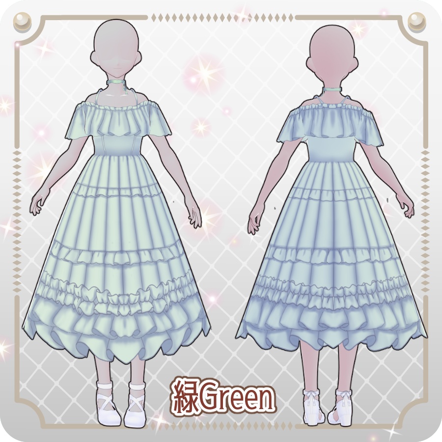 【VRoid Dress Set】オフショルフリルワンピース6色Off-the-Shoulder Ruffled Dress (6 Colors)