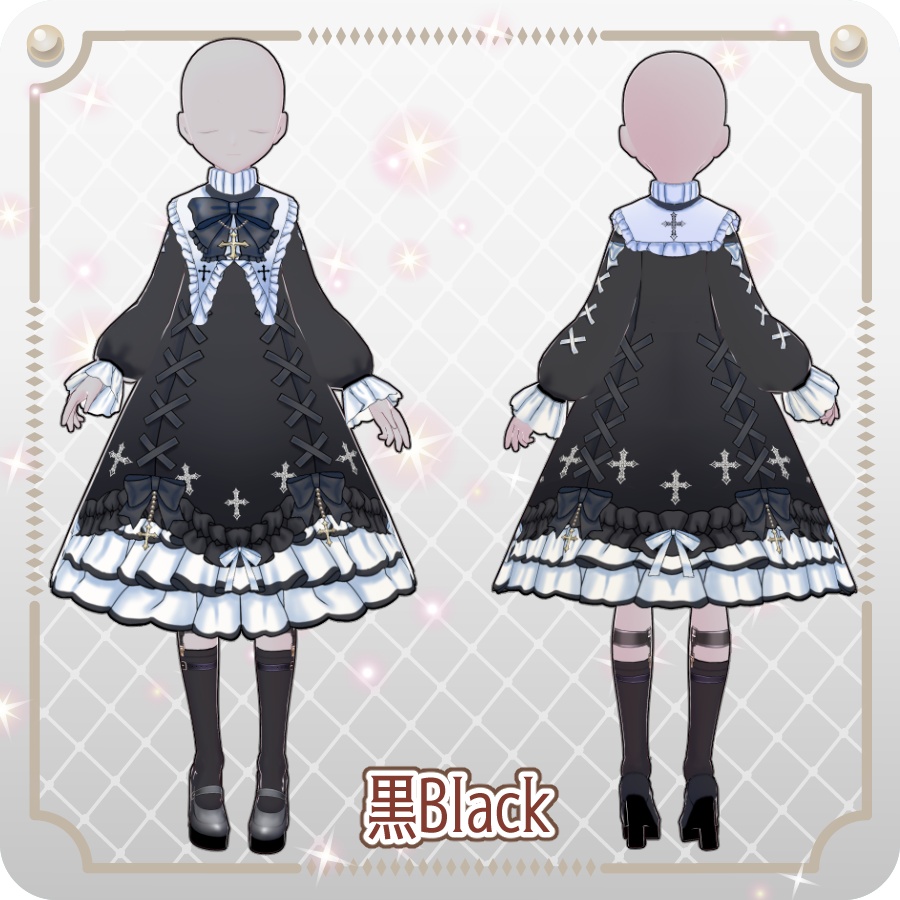【VRoid Dress Set】ゴシッククロスドレス12色Gothic Cross Dress, 12 Colors