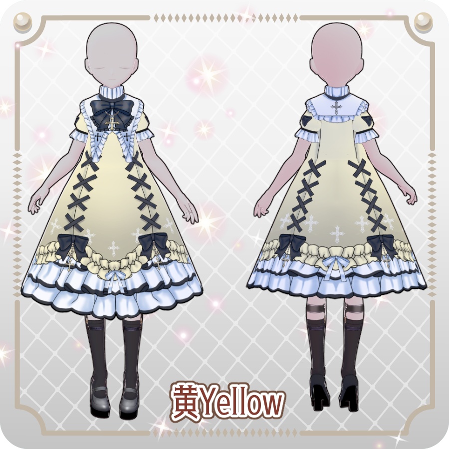 【VRoid Dress Set】ゴシッククロス半袖ドレス12色Gothic Cross Short-Sleeve Dress, 12 Colors
