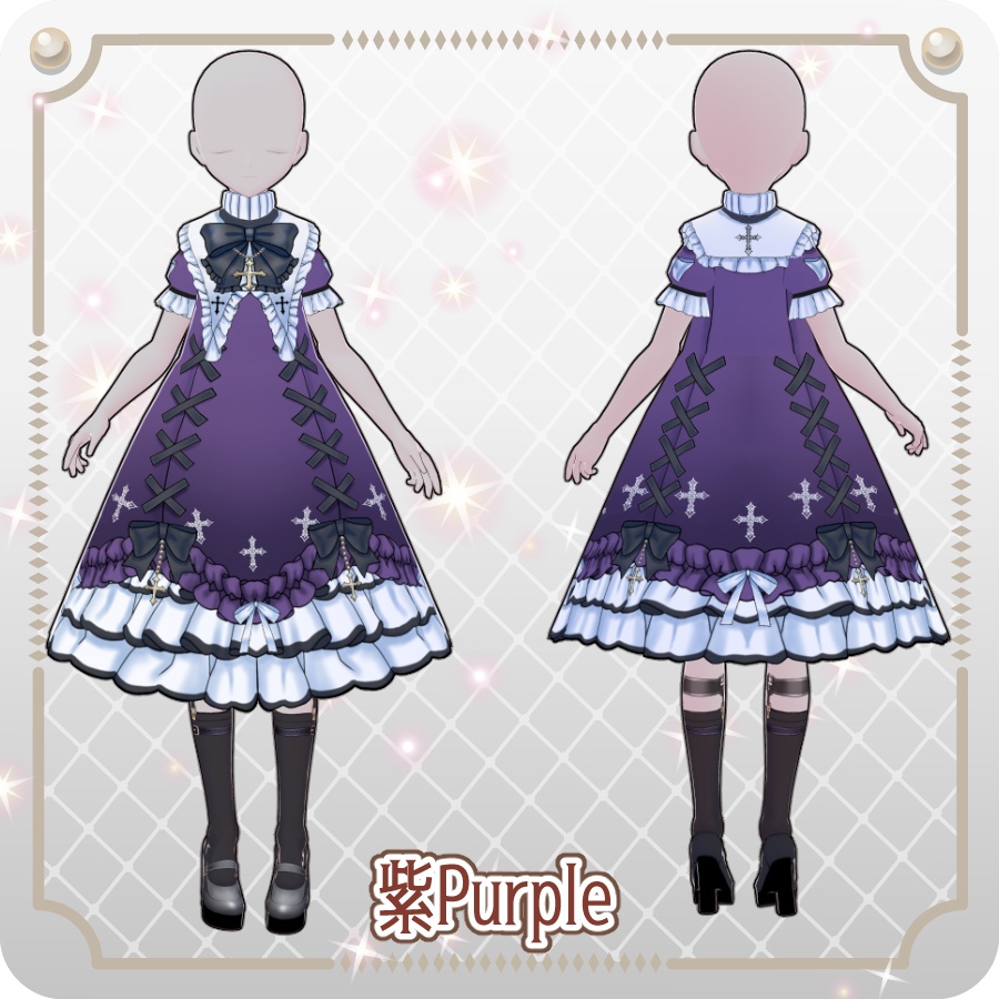 【VRoid Dress Set】ゴシッククロス半袖ドレス12色Gothic Cross Short-Sleeve Dress, 12 Colors