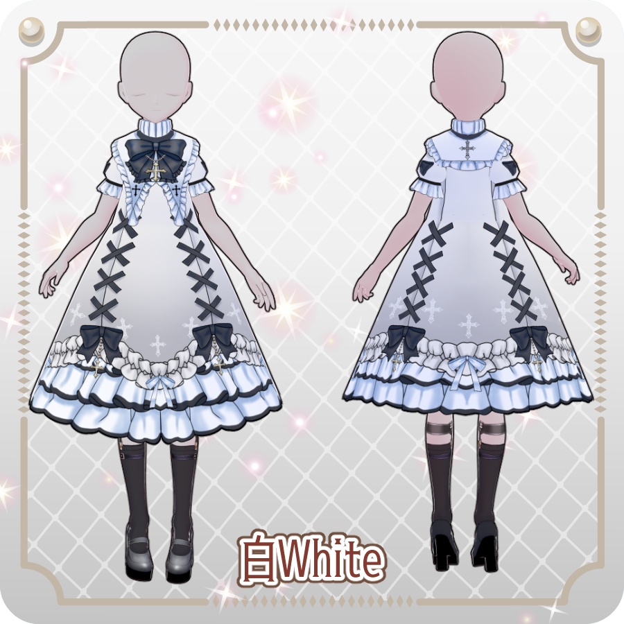 【VRoid Dress Set】ゴシッククロス半袖ドレス12色Gothic Cross Short-Sleeve Dress, 12 Colors