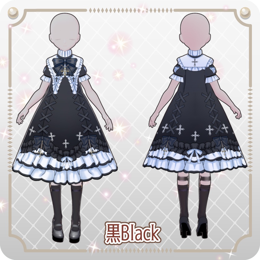 【VRoid Dress Set】ゴシッククロス半袖ドレス12色Gothic Cross Short-Sleeve Dress, 12 Colors