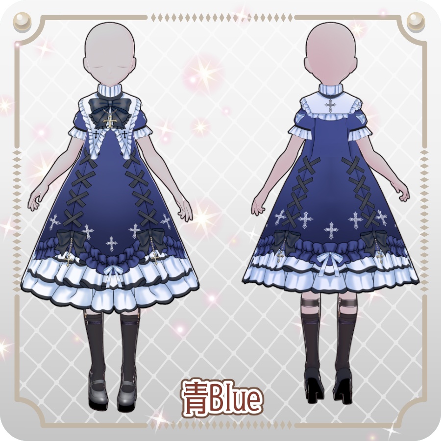 【VRoid Dress Set】ゴシッククロス半袖ドレス12色Gothic Cross Short-Sleeve Dress, 12 Colors