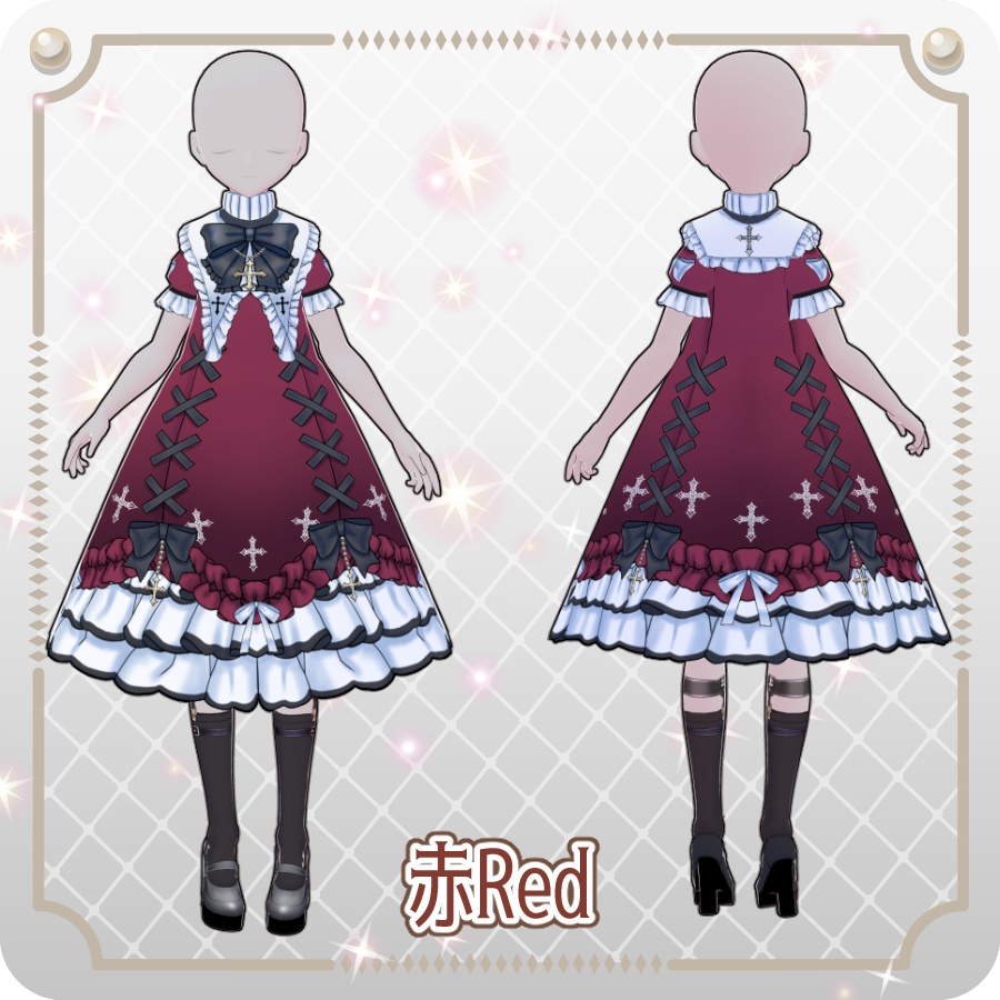 【VRoid Dress Set】ゴシッククロス半袖ドレス12色Gothic Cross Short-Sleeve Dress, 12 Colors