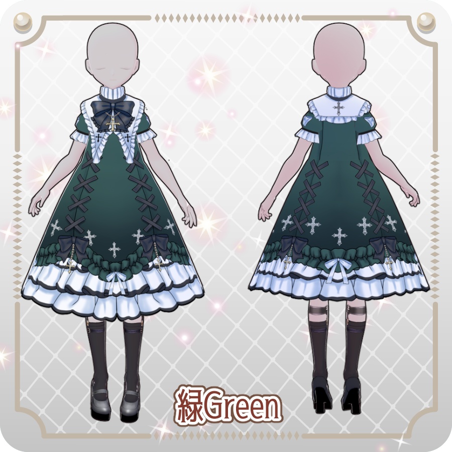 【VRoid Dress Set】ゴシッククロス半袖ドレス12色Gothic Cross Short-Sleeve Dress, 12 Colors