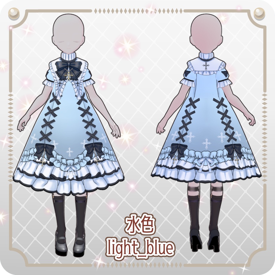 【VRoid Dress Set】ゴシッククロス半袖ドレス12色Gothic Cross Short-Sleeve Dress, 12 Colors