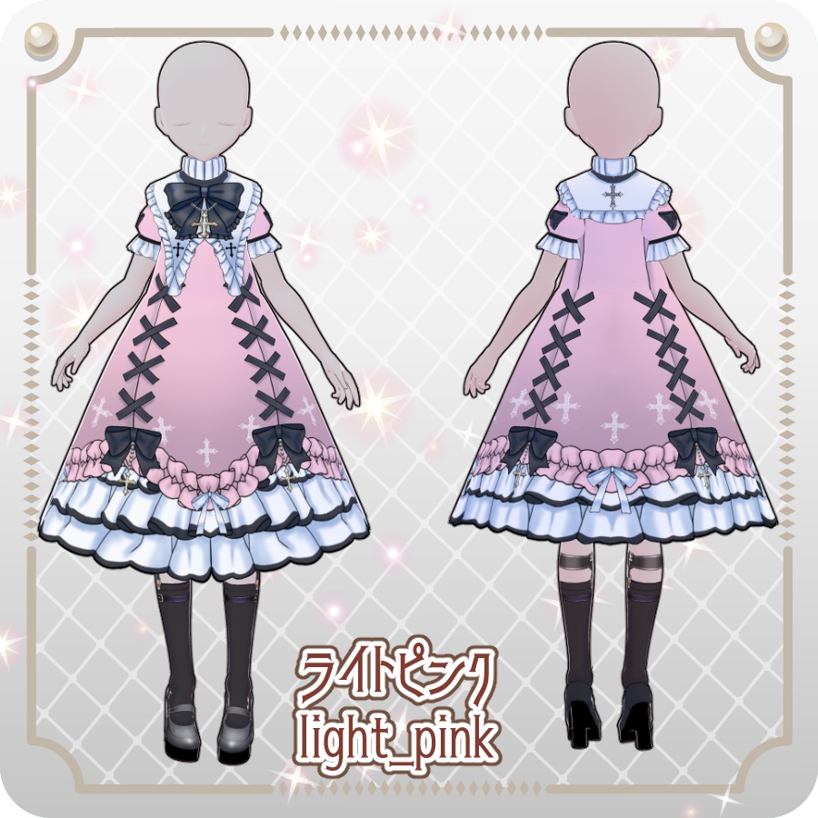 【VRoid Dress Set】ゴシッククロス半袖ドレス12色Gothic Cross Short-Sleeve Dress, 12 Colors