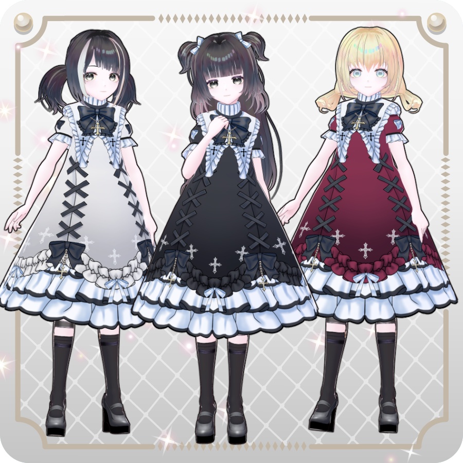 【VRoid Dress Set】ゴシッククロス半袖ドレス12色Gothic Cross Short-Sleeve Dress, 12 Colors