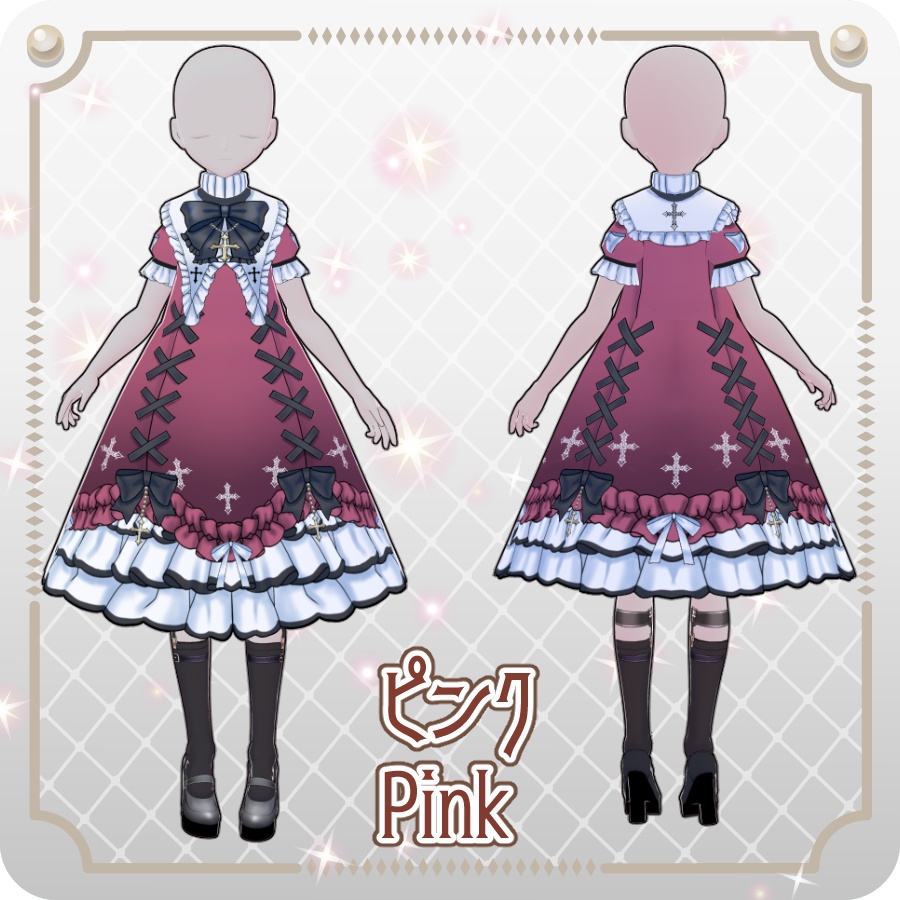 【VRoid Dress Set】ゴシッククロス半袖ドレス12色Gothic Cross Short-Sleeve Dress, 12 Colors