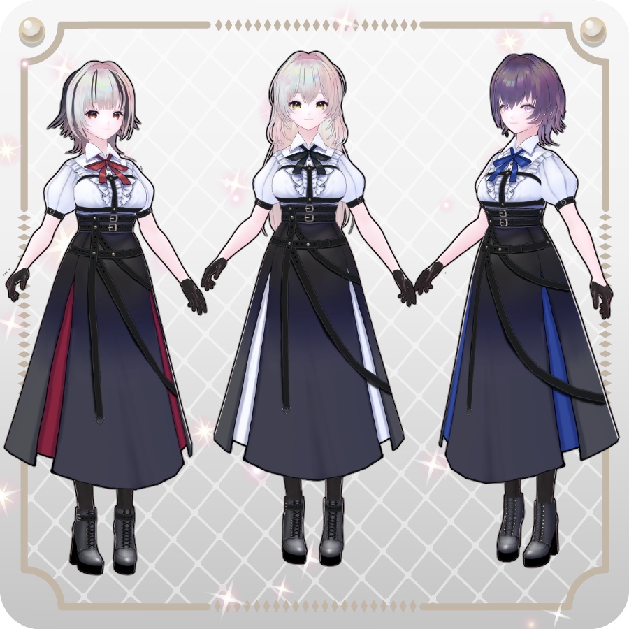 【VRoid Dress Set】ショートスリーブゴシックミリタリースカート6色Short-Sleeve Gothic Military Skirt (6 Colors)