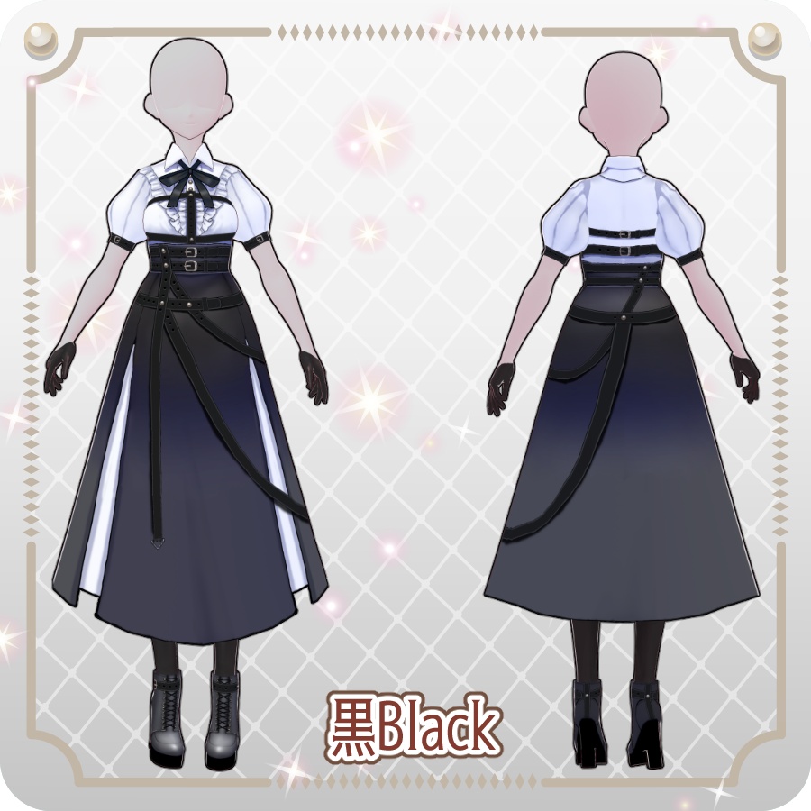 【VRoid Dress Set】ショートスリーブゴシックミリタリースカート6色Short-Sleeve Gothic Military Skirt (6 Colors)
