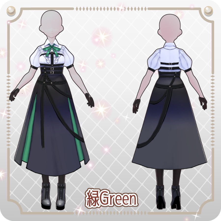 【VRoid Dress Set】ショートスリーブゴシックミリタリースカート6色Short-Sleeve Gothic Military Skirt (6 Colors)