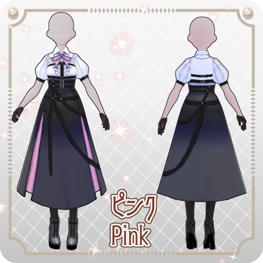 【VRoid Dress Set】ショートスリーブゴシックミリタリースカート6色Short-Sleeve Gothic Military Skirt (6 Colors)