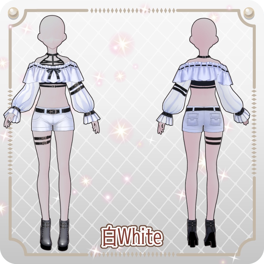 【VRoid Dress Set】ハーネスベルトフリルショートパンツ6色Harness Belt Frill Shorts (6 Colors)