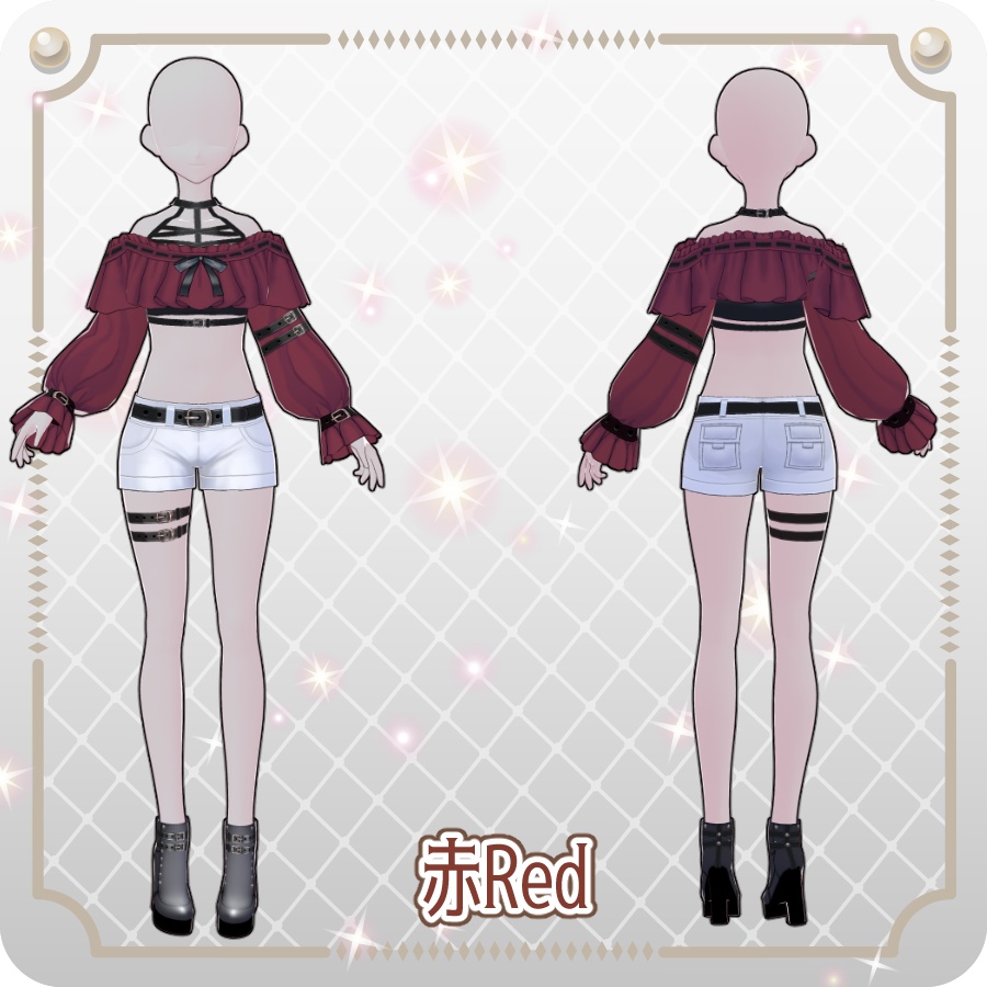 【VRoid Dress Set】ハーネスベルトフリルショートパンツ6色Harness Belt Frill Shorts (6 Colors)