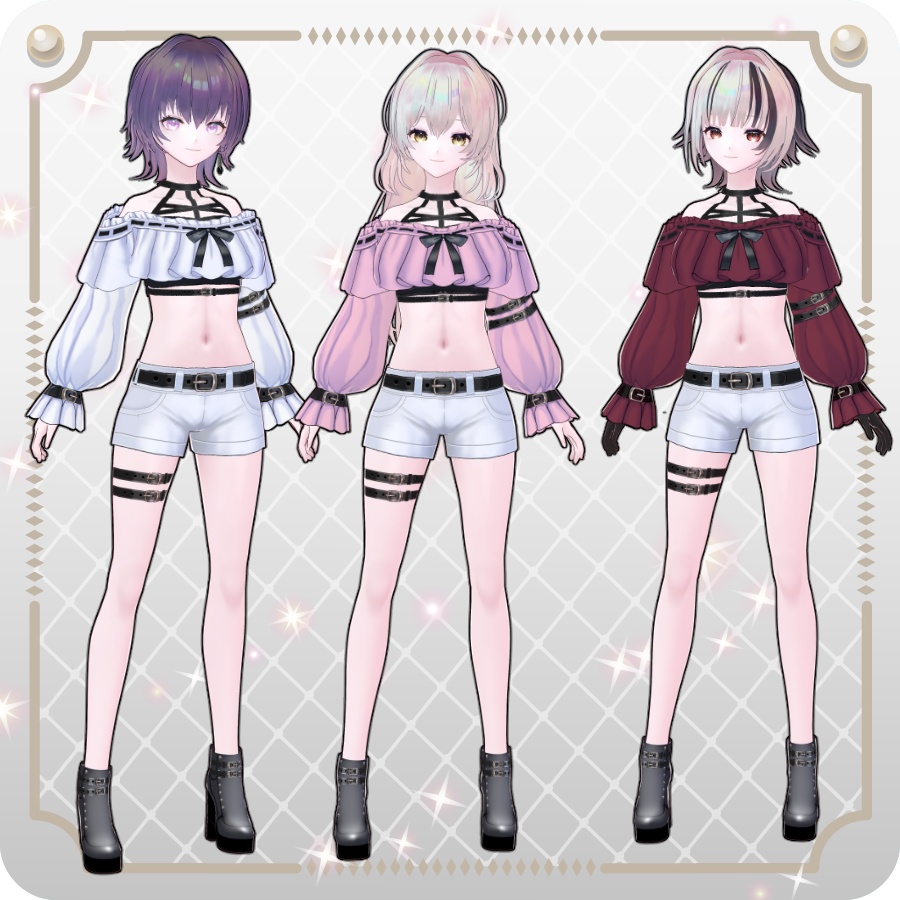 【VRoid Dress Set】ハーネスベルトフリルショートパンツ6色Harness Belt Frill Shorts (6 Colors)