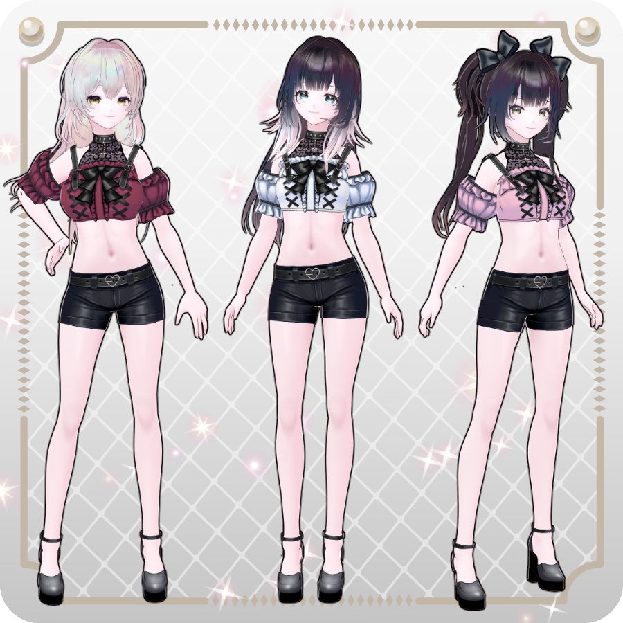 【VRoid Dress Set】ゴシックパンク地雷系ハーフパンツ6色Gothic Punk "Landmine" Style Shorts in 6 Colors
