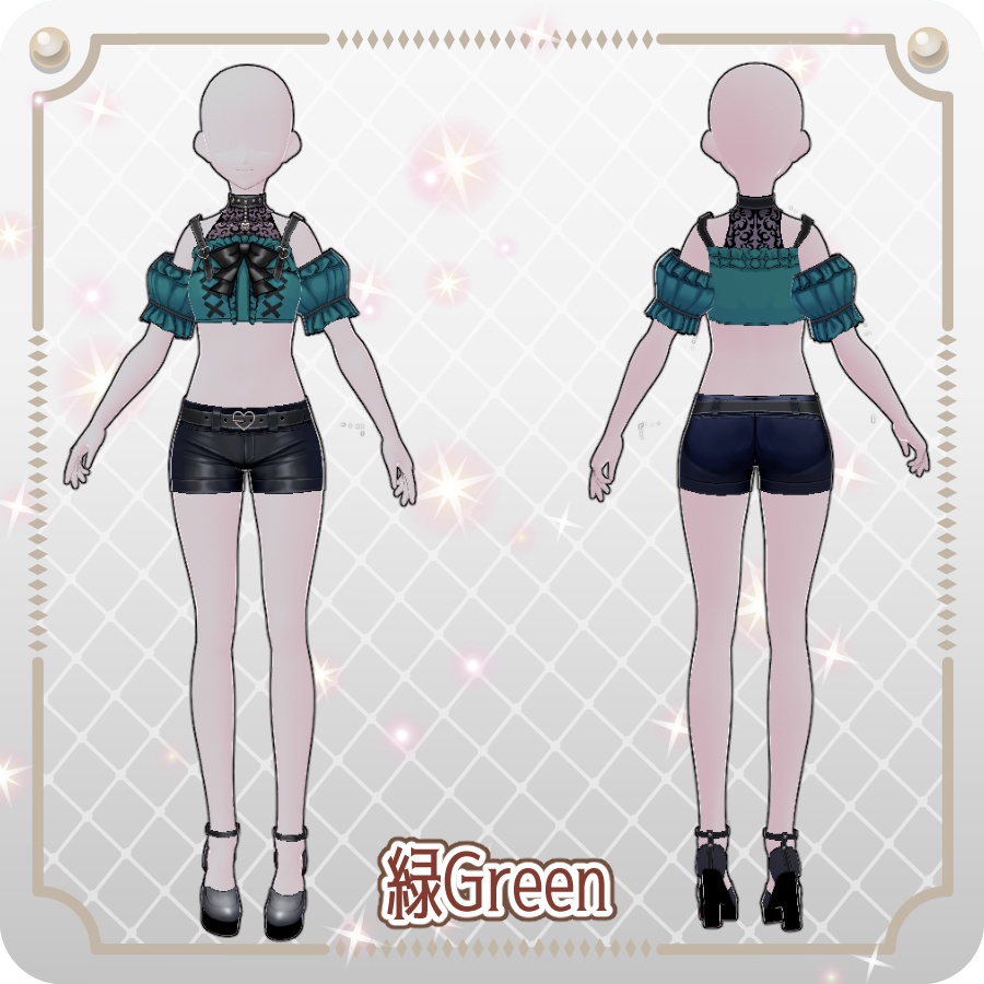 【VRoid Dress Set】ゴシックパンク地雷系ハーフパンツ6色Gothic Punk "Landmine" Style Shorts in 6 Colors