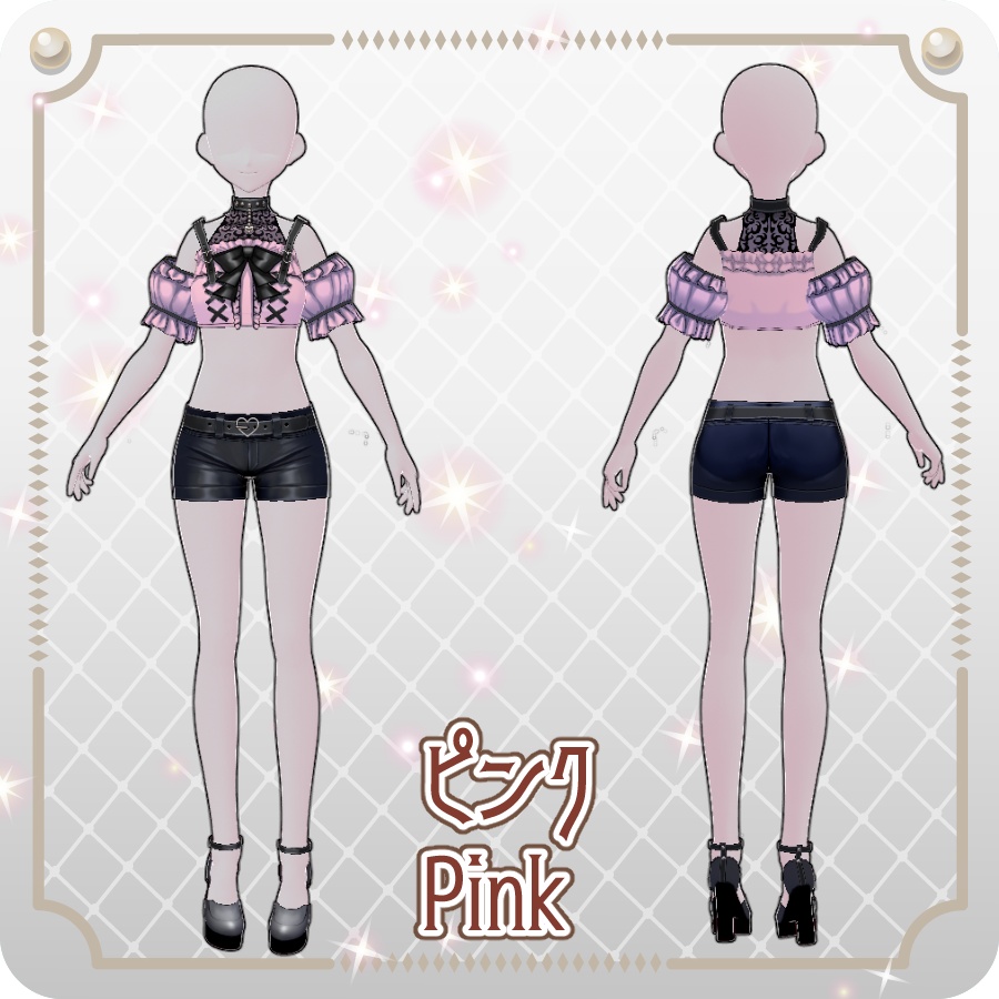【VRoid Dress Set】ゴシックパンク地雷系ハーフパンツ6色Gothic Punk "Landmine" Style Shorts in 6 Colors