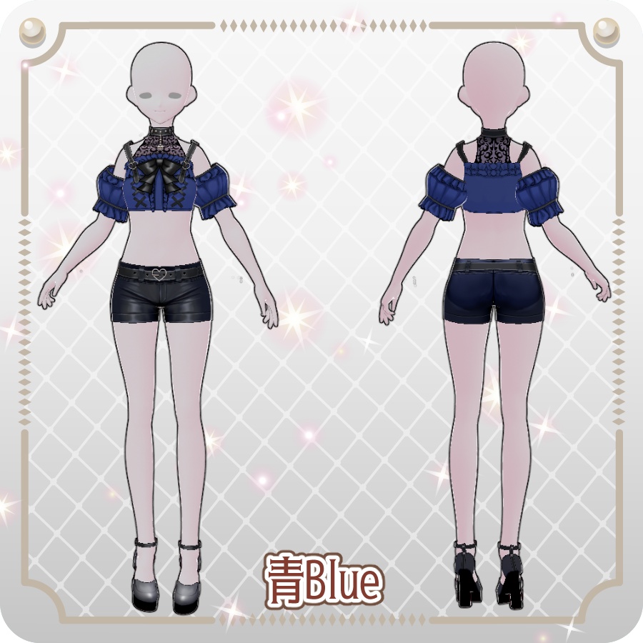 【VRoid Dress Set】ゴシックパンク地雷系ハーフパンツ6色Gothic Punk "Landmine" Style Shorts in 6 Colors